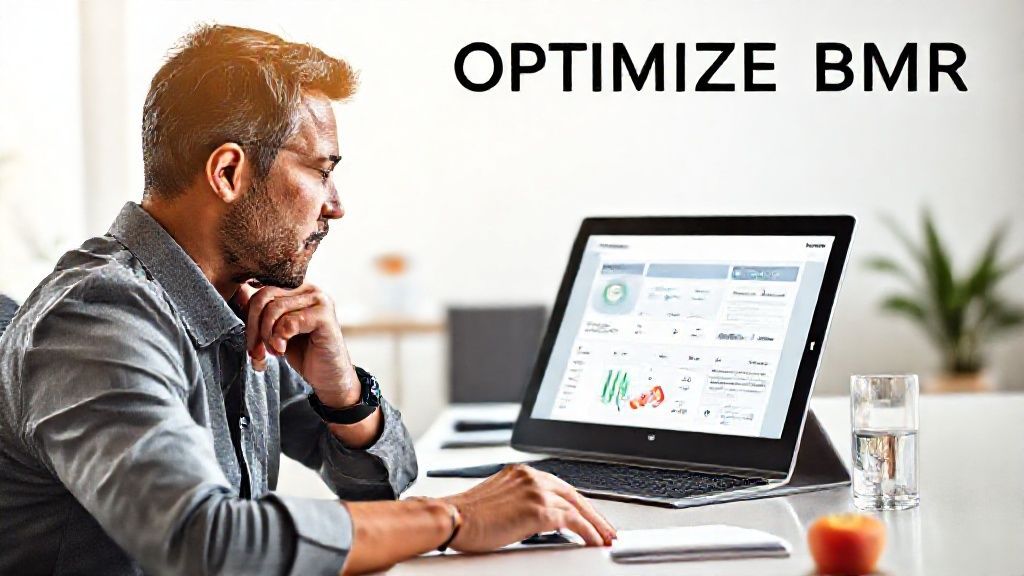 Person calculating BMR using a formula on a screen, demonstrating the step-by-step guide